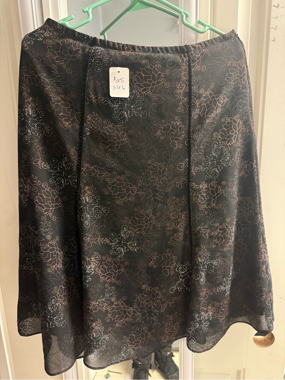 For The Republic Black A-Line Skirt with Cream & Brown Floral Print